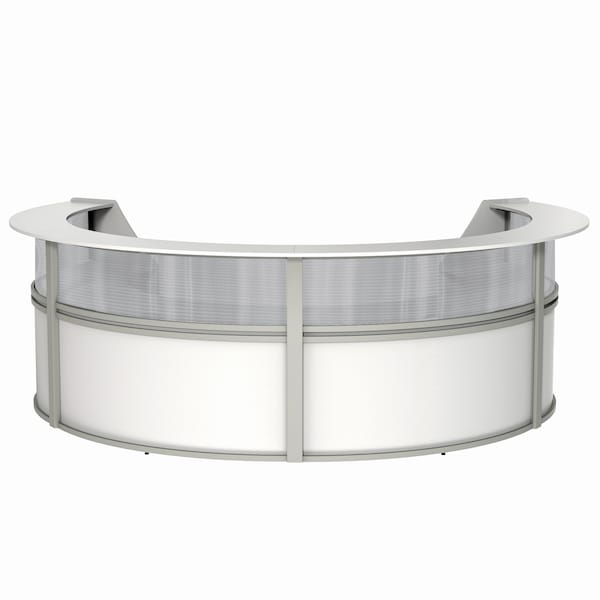 Curved Reception Desk 4 Units, Clear Panel, 142 inW x 107 inD, White